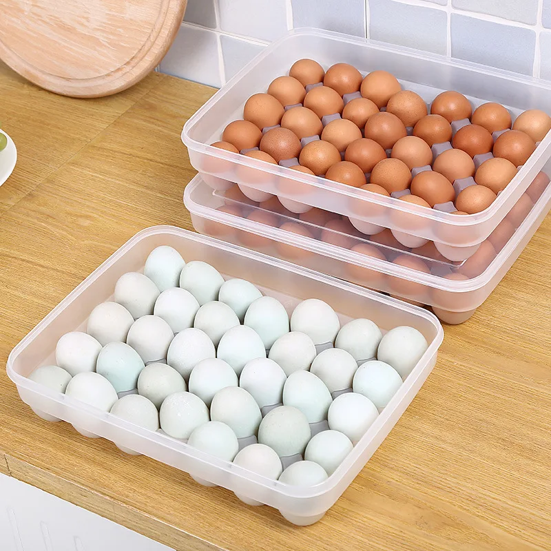 Stackable Large capacity clear plastic popular portable egg storage tray box container for pantry fridge organizer with lid