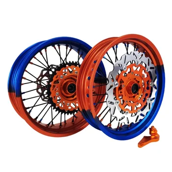 Limited Time Offer Dirt Bike 17 inch Supermoto Wheels  Rims Set Orange and Blue fit KTM