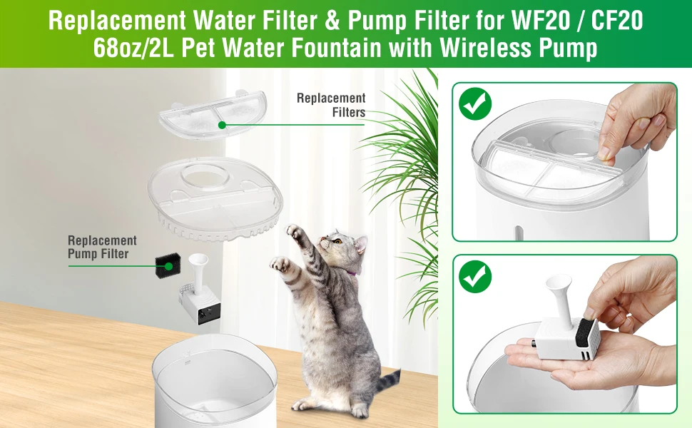Homerunpet WF20/CF20 Wireless Pumps Cat Water Fountain Replacement Filters and Pump Filter