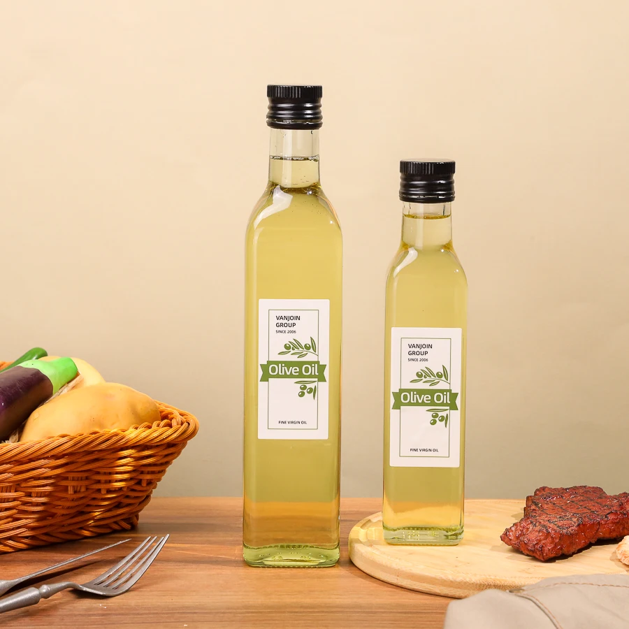 Manufacturer Supply 250ml 500ml Wholesale Empty Olive Oil Bottle Transparent Glass Bottle Cooking Oil Packing Bottle with Lid