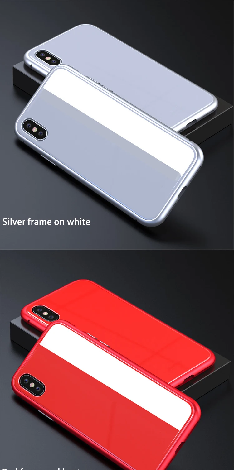 360 Degree Full Protective Adsorption Phone Case Metal Frame Tempered Glass Back Cover