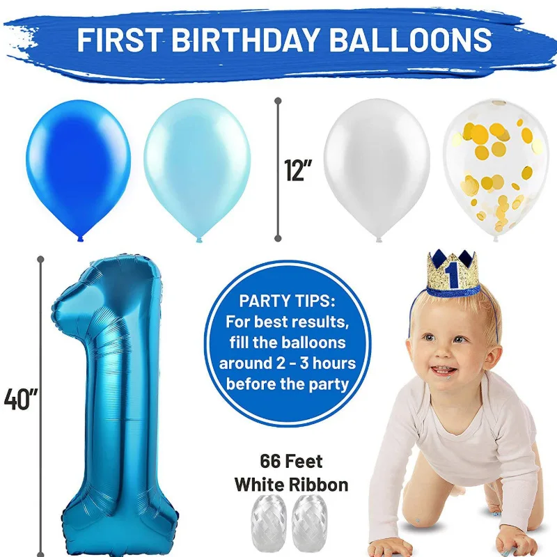 Custom Blue Children Happy Birthday Foil Blue Balloons Set 1st birthday party decoration for one year baby boy