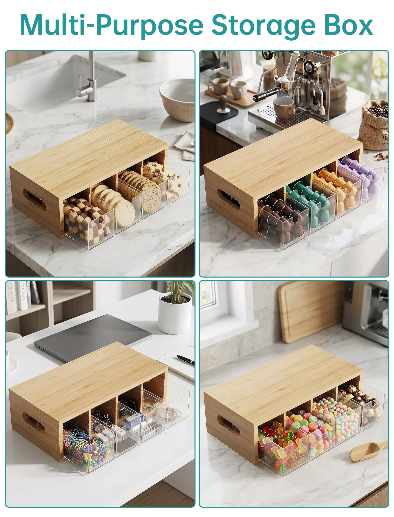product bamboo tea bag organizer with drawers countertop storage box caddy kitchen coffee accessory rack household coffee pod-10