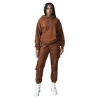 Fleece Suits Custom Design Heavy Fleece Winter Sweatpants Set Street Sport Wear Solid Color Women Hoodies Suits