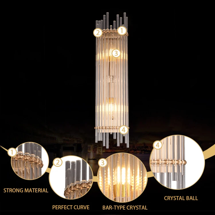 Customized Modern Creative Indoor Villa Crystal Wall Lamp Glass Wall Light