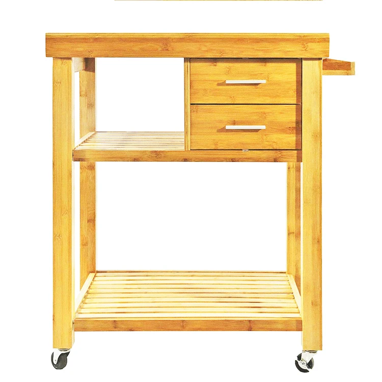 Bamboo Rolling Shelf Furniture Kitchen Storage Island Cart Trolley Cabinet hand trolley food truck