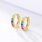 Earrings Earrings 925 Sterling Silver 14K Gold Plated Color Crystal Tiny Small Rainbow Huggie Earrings