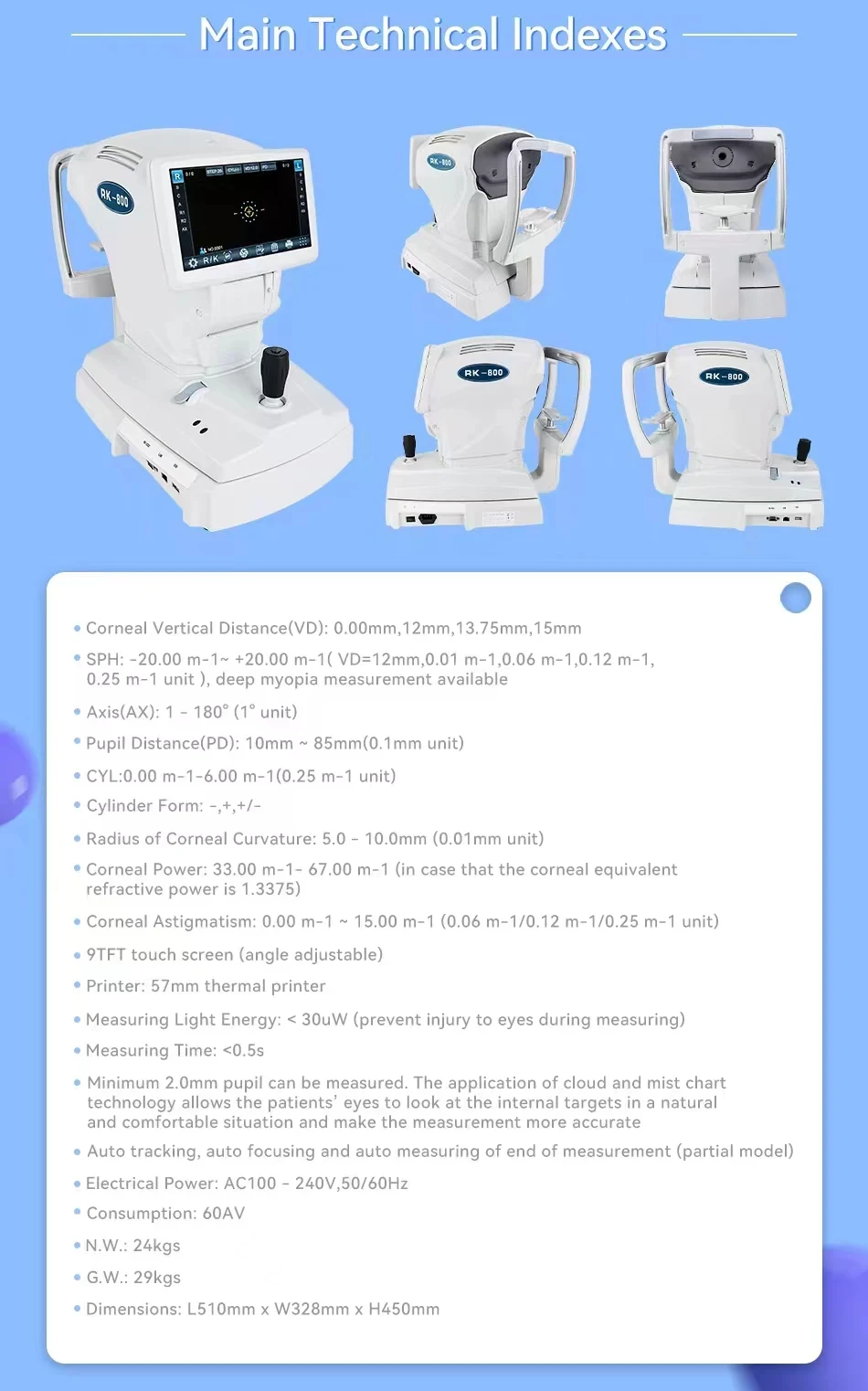 Digital Optical Optometry Autorefractometer Rk Timaroptics