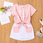 Summer Skirt Set IHJ4498 2021 Summer New Girls Clothes Letter Print Round Neck Top And Skirt Set