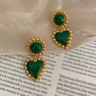 Green Earrings Hyacinth 18K Heart Drop Oil Green Earrings Enamel Vintage Earrings For Women