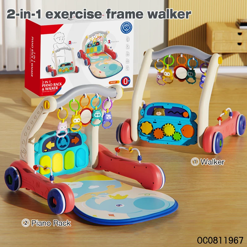 3 in 1 piano pedal baby gym activity play mat baby walker with wheels with hanging rattles