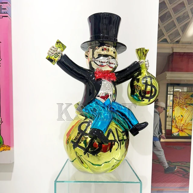 gallery artwork monopolysitting on$ money bag hot sale alec monopoly monopoly man trust in gold