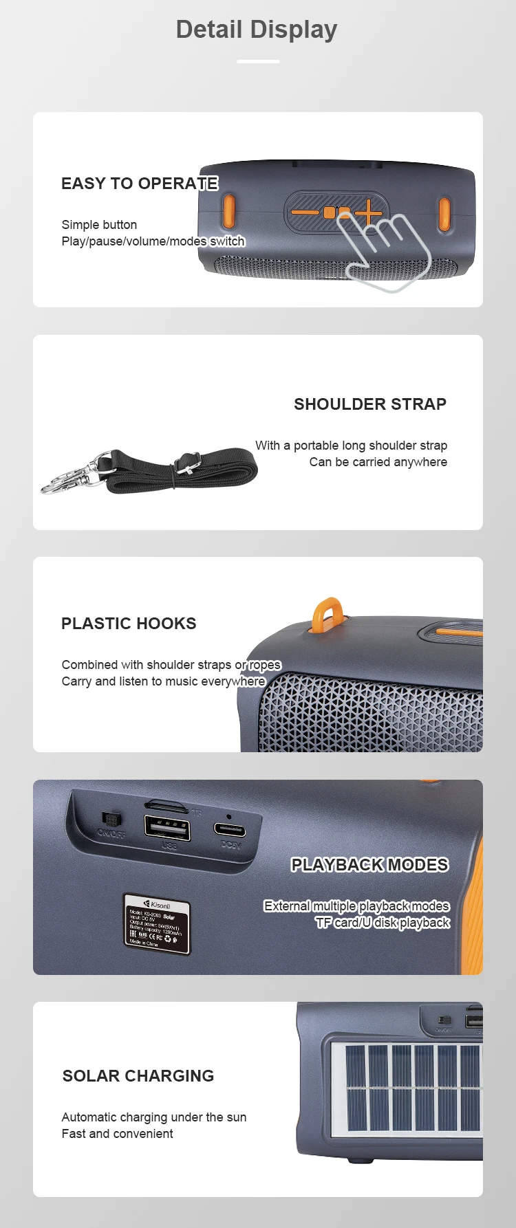 Kisonli KS-2003 Solar Magnetic Bluetooth Speakers Portable Outdoor Speaker with Solar Panel for Recharging 22 Kisonli KS-2003 Mp3 Solar Portable Magnetic Blue Tooth Speakers