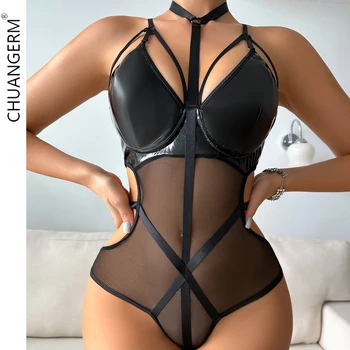 Chuangerm Hot Selling Sexy Lingerie Women Suspender Pu Leather