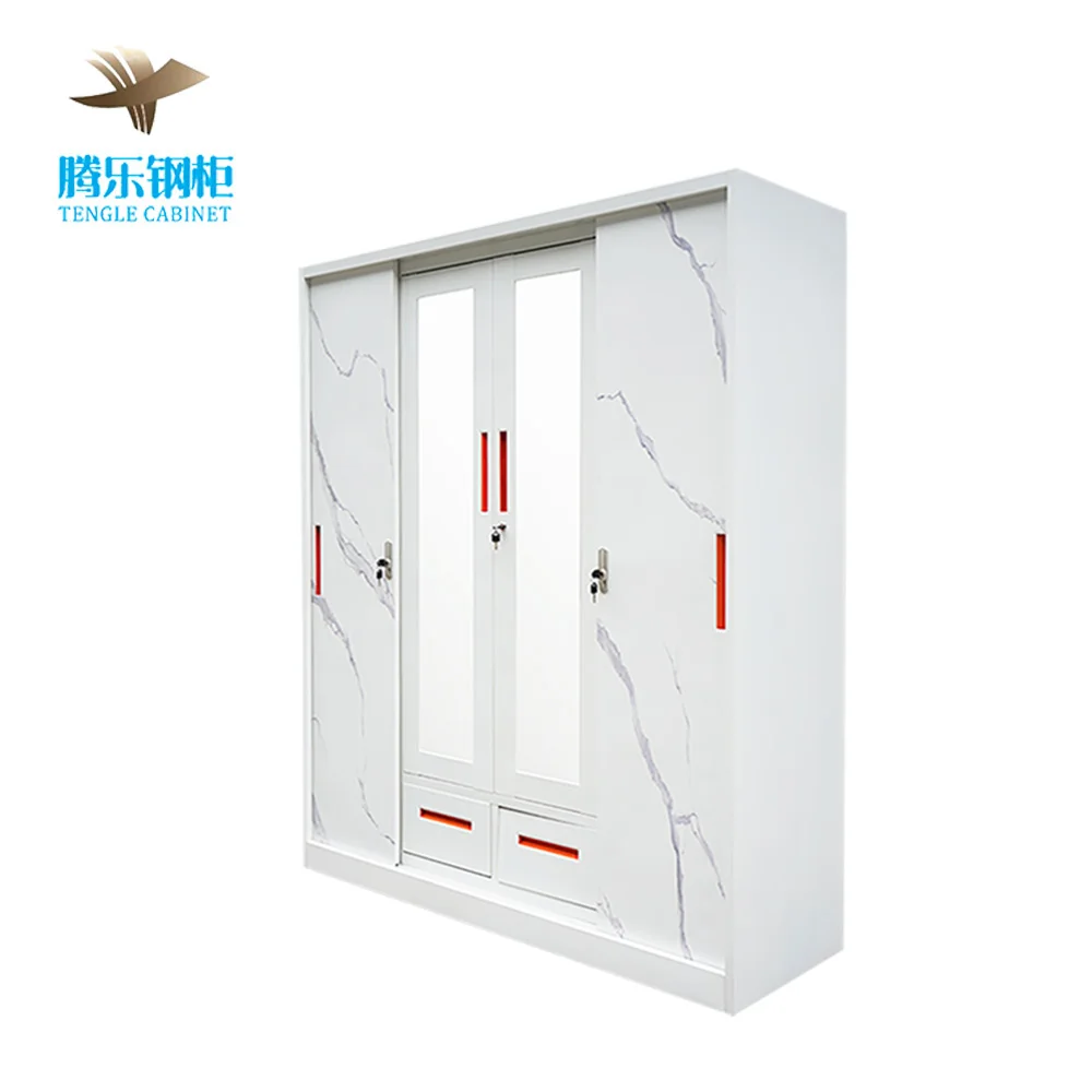 Wholesale Customized Modern 3-Door KD Bedroom Steel Armoire Closet Metal Wardrobe Locker with Mirror Clothes Storage