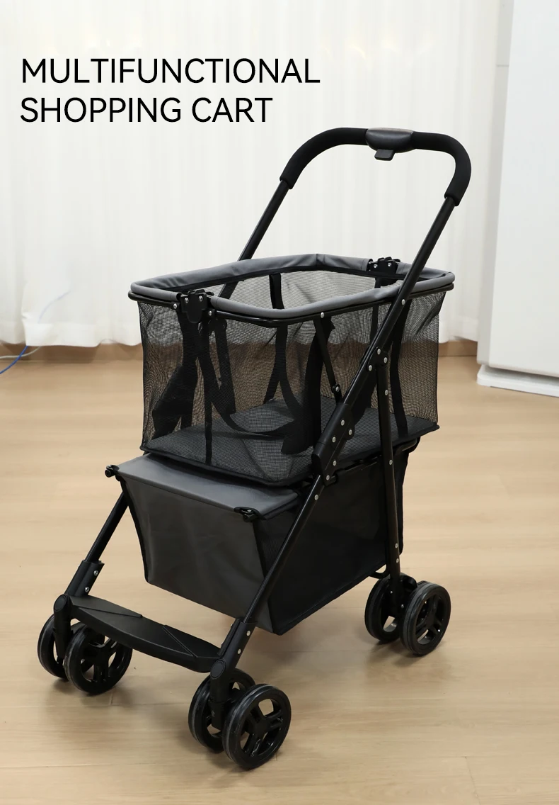 Wholesale Hot Sale Portable Outdoor Multifunctional Double Layer Pet Stroller Large Space for Multi Pet Families Pet Supplies manufacture