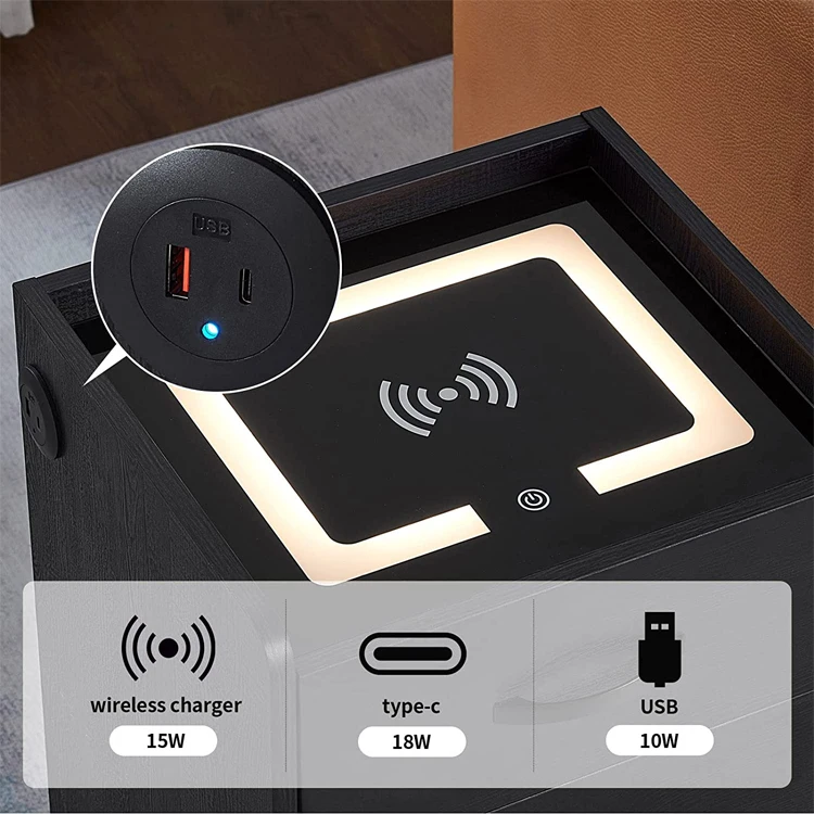 Technology china wholesale modern led smart night table bedside table with wireless charger
