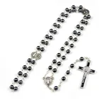 Beads Black Natural Hematite Rosary Beads Cross Macrame Ajustable Beaded Long Jesus Necklace Men