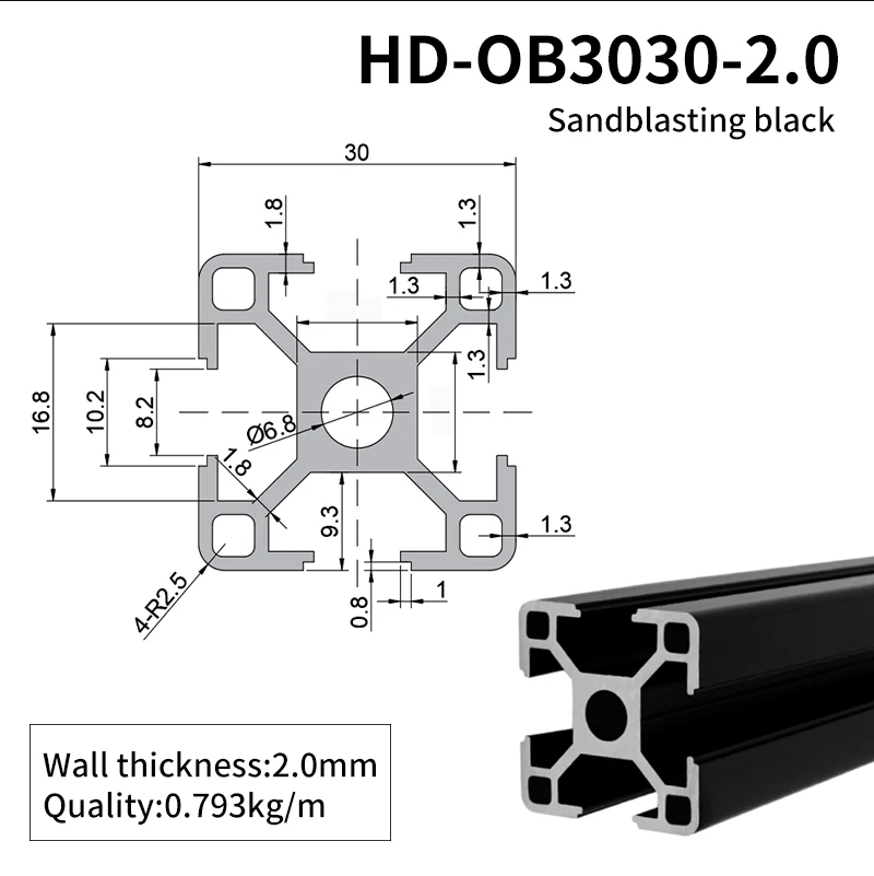 Industrial Extruded Aluminum Profile 3030C Oxidized Black Aluminum Profile 3030 Fish tank Aluminum Alloy Profile factory