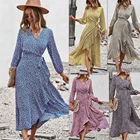 Dress Custom New Autumn And Winter Floral Dress Wrap Chest Strap Large Swing Dress Holiday Casual Dress