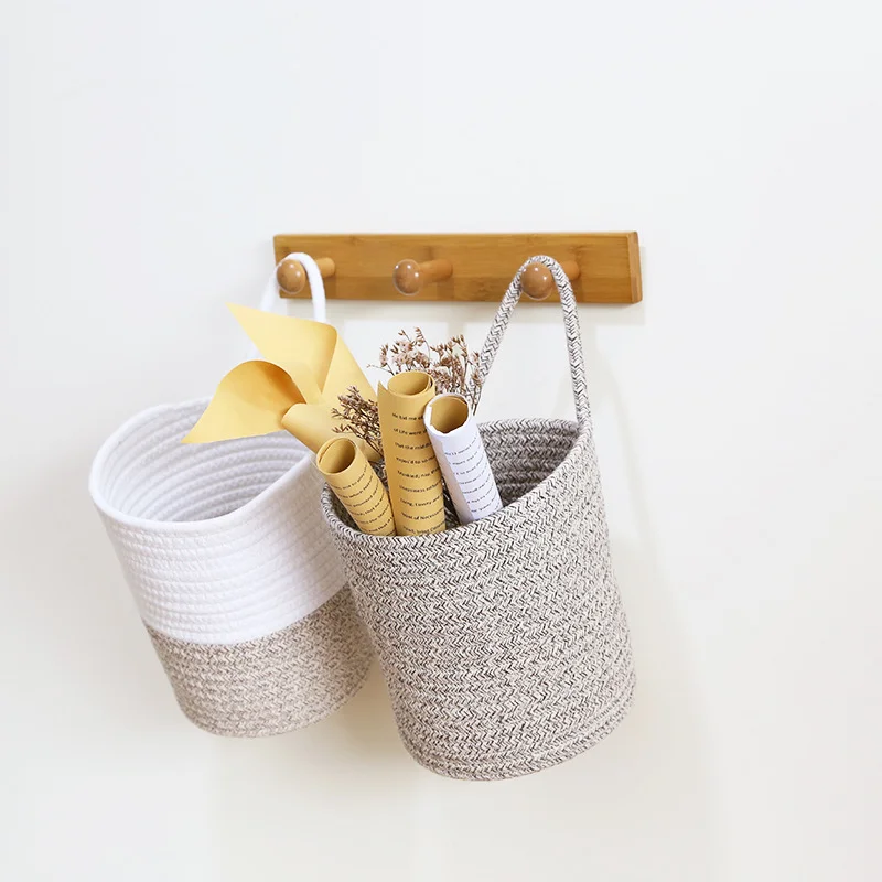 Home Decor Organizers Handmade Cotton Rope Storage Basket Woven Wall Hanging Basket