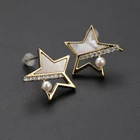 Shell Earrings Silver Gold Plated Crystal Micro Pave Brass Star And Shell Post Stud Earrings For Women