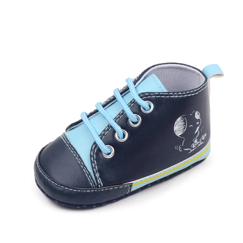 0-12 Months PU Leather Canvas Casual Baby Shoes Lace-up Toddler Shoes manufacture