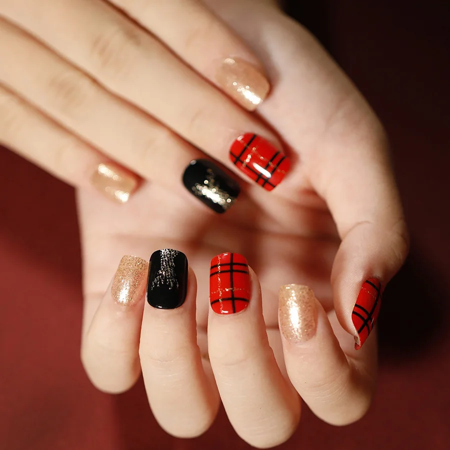 24pcs/box Christmas Nail Art Designs Square Stick On Nails False Nail  Supplies - Buy Nail Supplies,Stick On Nails,Nail Art Set Product on  Alibaba.com
