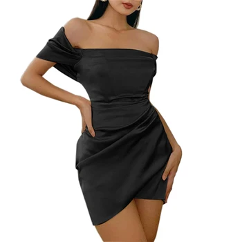 Summer New Fashion Women's Sexy Off Shoulder Sexy Skinny Dresses Slit Boat Neck Mini Clubwear Party Dresses