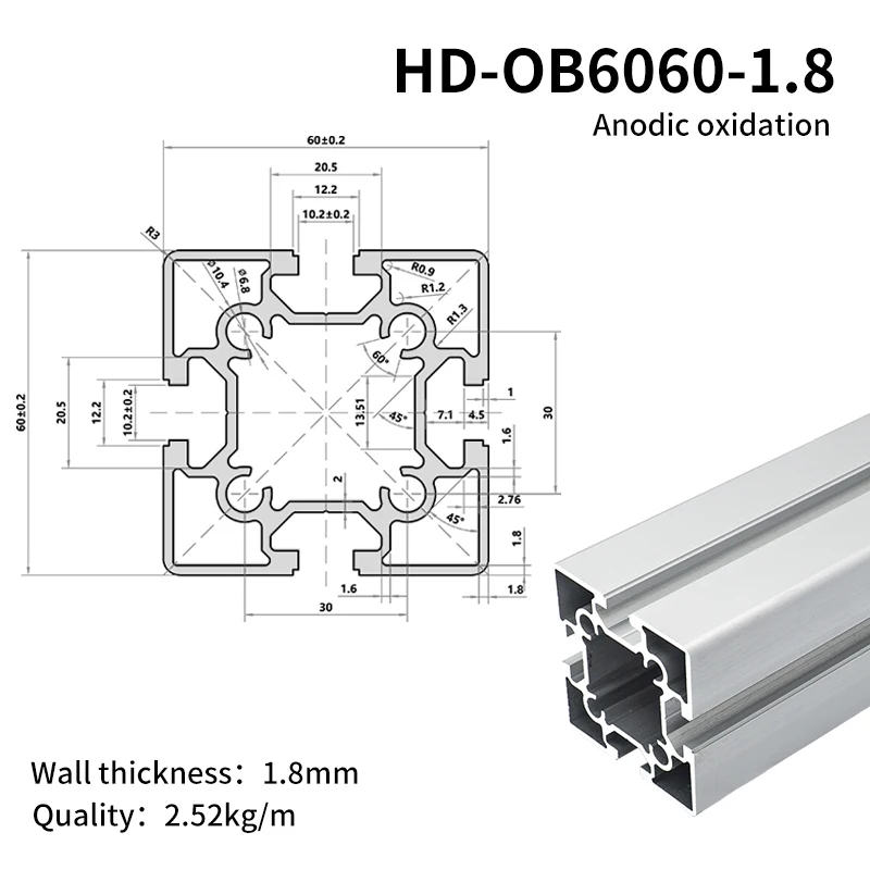 6060 European Standard Single Slot Industrial Extruded Aluminum Profile with 1.8 Thick Wall Thickness factory