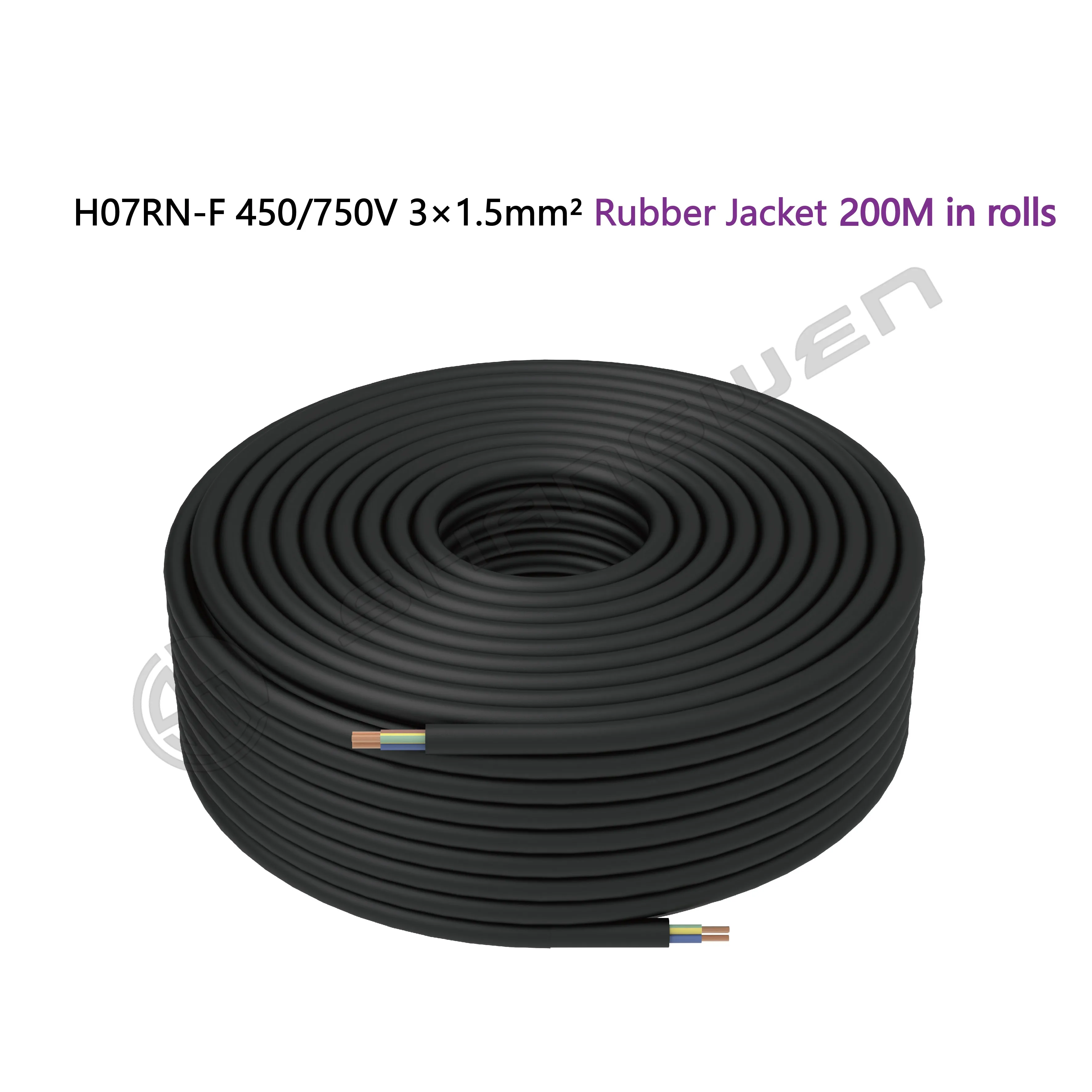 3*1.5mm² H07RN-F 450/750V CCC VDE 3 Core Sheathed Wire Bare Copper Sheath Flexible Rubber Cable Power Cable Black Rubber Cable