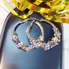 Gold Earrings Drop Hoop Earrings Large 14k Gold Plated Big Crystal Charm Earrings Women Hoop
