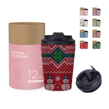 Cheap 12oz Reusable Coffee Tumbler for Hot and Cold Drinks Portable Insulated Vacuum Coffee Travel Mug Christmas Gift with Logo