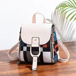 2023 New Fashion Soft Leather Small Color Blocks Outdoor Backpack For Women