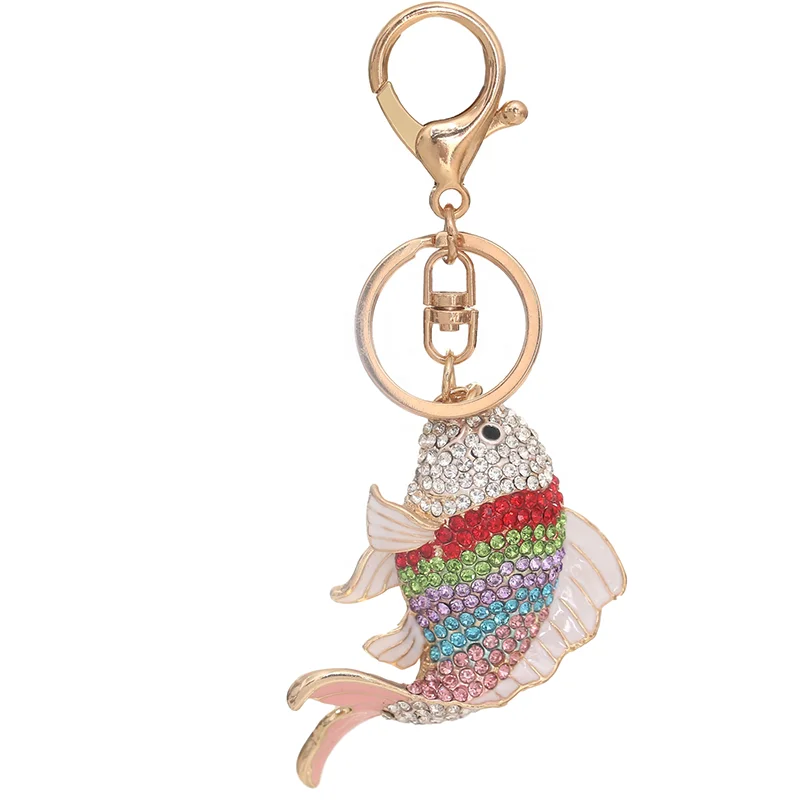 Creative Goldfish Pendent KeyChain Crystal Purse Handbag Key Chain Ring Gift 
