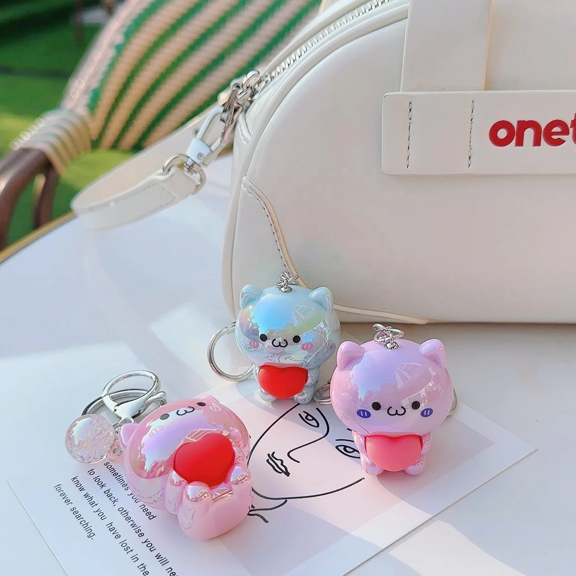 Wholesale creative Cute Kawaii Love kitten doll key chain delicate Car pendant bag key ring small gift plastic key chains