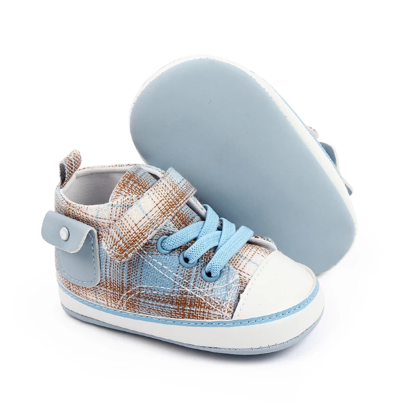 Four Seasons Classic Canvas Baby Boys and Girls Shoes Plaid Pocket Soft Soled Baby Walking Shoes factory