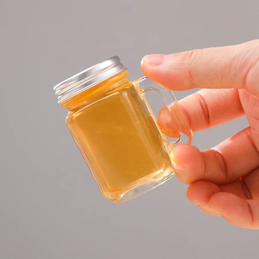 Small Mini Size 1oz 30ml Glass Mason Jar With Handle Screw Lid For Fruit Jam Syrup Honey Storage