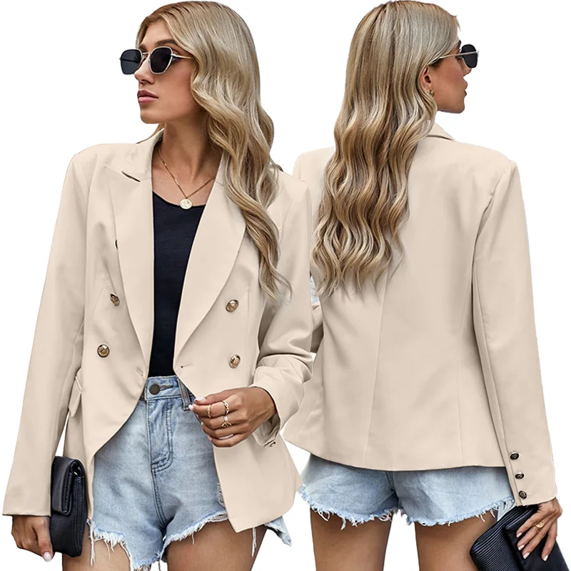 Dear-Lover Private Label Mujer Formal White Double Breasted Crop Suit Ladies Office Women Jacket Blazers