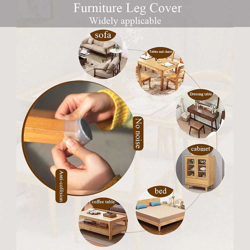 High Transparency Furniture Silicone Protection Cover with felt Round Elastic and durable Silicone Chair Leg Floor Protectors
