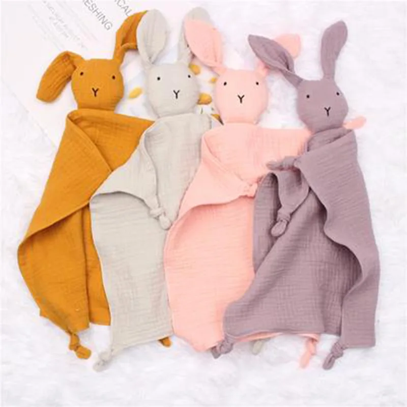 Cute Baby Lovey Blanket Bunny Security Blanket Organic Muslin Rabbit Knotted Baby Comforter