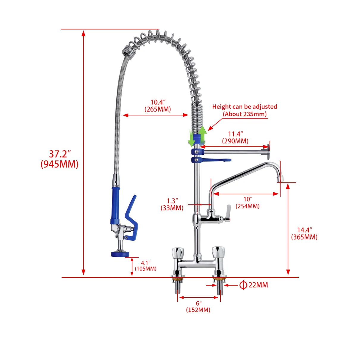 Commercial Faucet Deck Mounted Brass Dual Handle Pull Pre-Rinse for Kitchen Faucet Taps Easy-Install Handwheel Industrial Hotels details