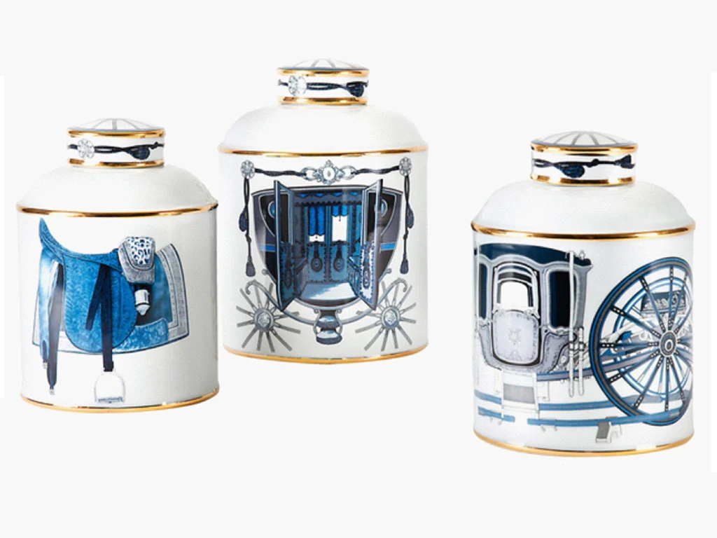 Wholesale Modern White Gold Luxury  Horse Pattern Ceramic Vase Ginger Jar Home Decor