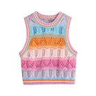 Top Colorful Hollow Summer Knit Vest Sleeveless Knitted Vest Top For Women