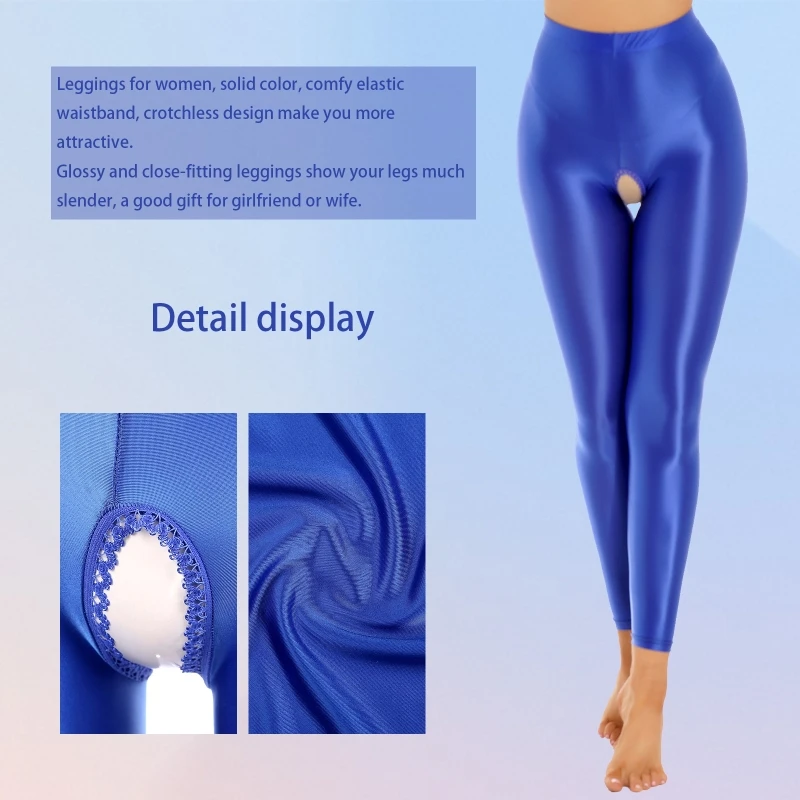 Womens Glossy Stretchy Open Crotch Leggings