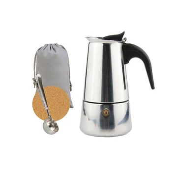 6 Cup Espresso Coffee Maker With Tote Bag & Clip Spoon,Stove Top Travel Italian Stainless Steel Moka Pot Cafe Maker Online Gift