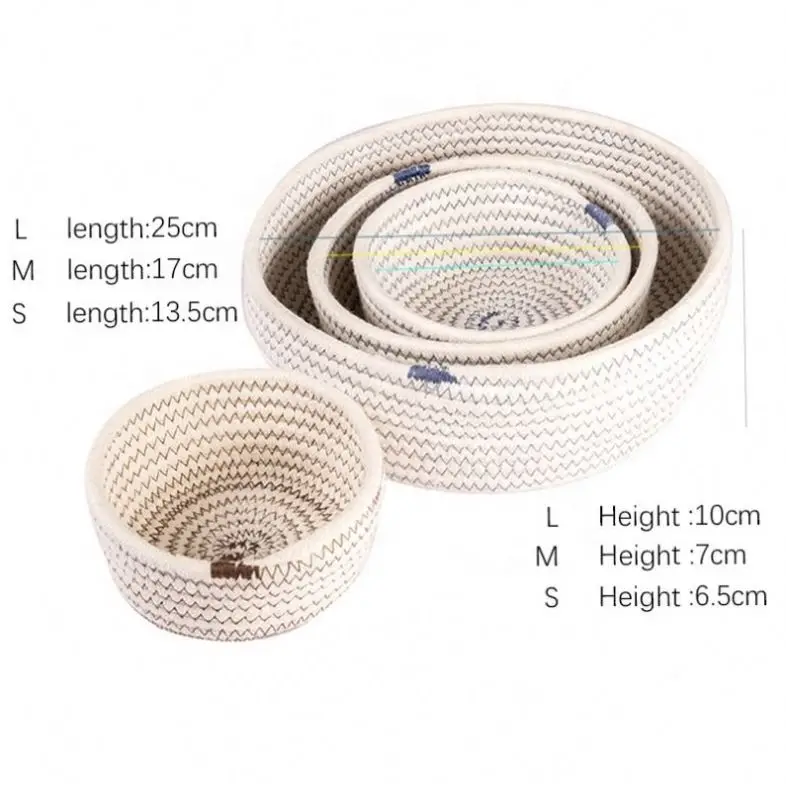 Wholesale natural cotton rope basket splicing manual storage woven basket