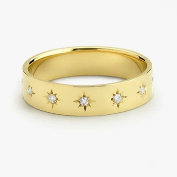 2021 Hot Selling Jewelry Dainty Design Stainless Steel 18k Gold Plated Wedding Band with Star Diamond Ring For Women Men