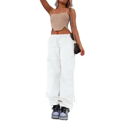 Loose Slastic Waist Long Pants For Women 2023 Streetwear Solid Cargo Pants Casual Bandage Pants Spring 2023 Women XS Clothing