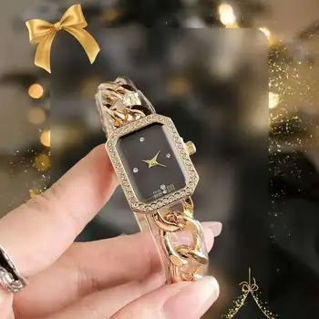 elegance China lady quartz watch creative chain Strap square Diamond Simple Casual watch design fake moissanite watch